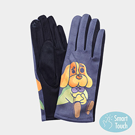 Cartoon Puppy Printed Smart Touch Gloves