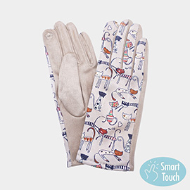 Illustrated Cat Pattern Printed Smart Touch Gloves