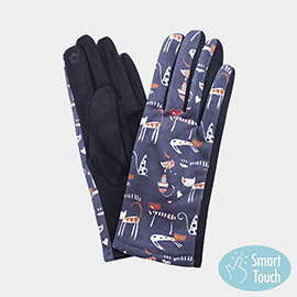 Illustrated Cat Pattern Printed Smart Touch Gloves