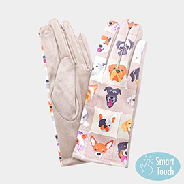 Playful Dog Face Printed Smart Touch Gloves