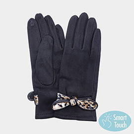 Leopard Pattern Bow Accent Smart Touch Gloves