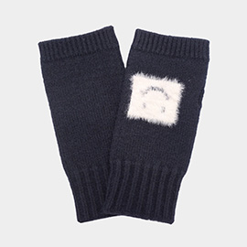 Square Smile Face Accent Fingerless Knit Gloves