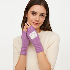 Square Smile Face Accent Fingerless Knit Gloves