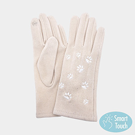 Paw Embroidered Pattern Elegant Smart Touch Gloves