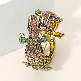 Crystal Rhinestone Double Crocodile/Alligator Evening Hinged Cuff  Bracelet