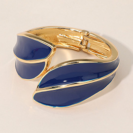 Abstract Enamel Leaf Statement Hinged Bangle Bracelet