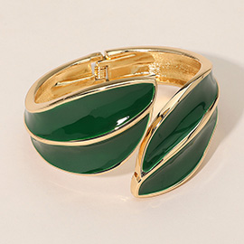 Abstract Enamel Leaf Statement Hinged Bangle Bracelet