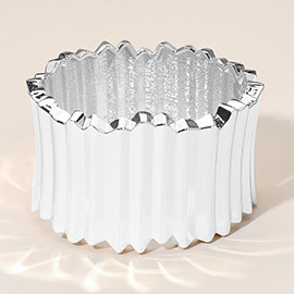 Wide Pleated Metal Hinged Bangle Bracelet