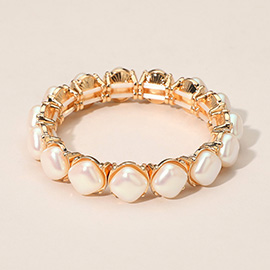 Elegant Square Pearl Beaded Stretch Statement Bracelet