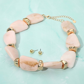 Chunky Abstract Marbled Stone Beaded Statement Necklace