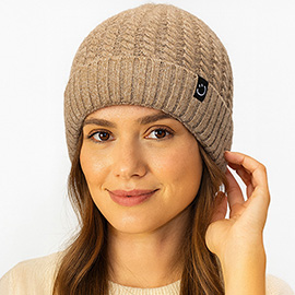 Fleece-Lined Ribbed Knit Winter Beanie Hat
