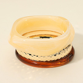3PCS - Chunky Abstract Resin Hammered Metal Bangle Multi Layered Bracelets