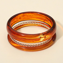 3PCS - Chunky Marbled Resin Twisted Metal Bangle Multi Layered Bracelets