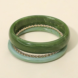 3PCS - Chunky Marbled Resin Twisted Metal Bangle Multi Layered Bracelets