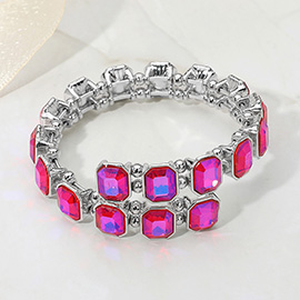 Rectangle Stone Cluster Link Adjustable Evening Bracelet