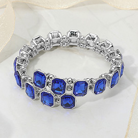 Rectangle Stone Cluster Link Adjustable Evening Bracelet