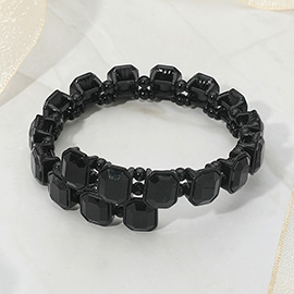 Rectangle Stone Cluster Link Adjustable Evening Bracelet