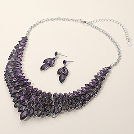 Marquise Stone Cluster Embellished Collar Evening Necklace