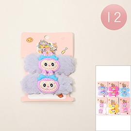 12 SET OF 2 - Monster Bunny Accent Furry Plush Hair Clips