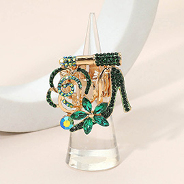 Rhinestone Pave High Heel Flower Lipstick Stretch Ring