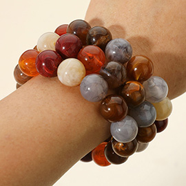 3PCS - Round Resin Ball Beaded Stretch Multi Layered Bracelets