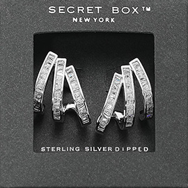 SECRET BOX_Sterling Silver Dipped Stone Embellished Triple Bar Earrings