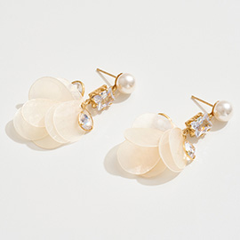 14K Gold Dipped Pearl Accent Mother of Pearl Disc Drop Earrings