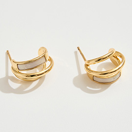 14K Gold Dipped Enamel Inlay Double Band Mini Hoop Earrings