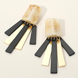 Bold Geometric Resin Metal Bar Fringe Statement Earrings
