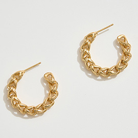 14K Gold Dipped Braided Chain Link Hoop Earrings