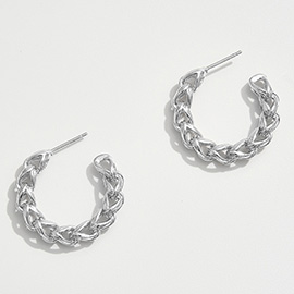 White Gold Dipped Braided Chain Link Hoop Earrings