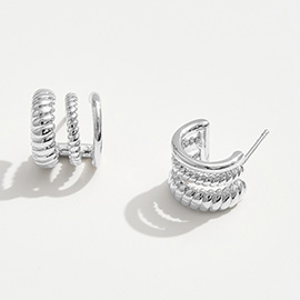 White Gold Dipped Triple Rope Textured Hoop Earrings