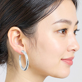 White Gold Dipped Hammered Textured Hoop Earrings