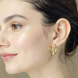 14K Gold Dipped Chunk Crescent Hoop Earrings