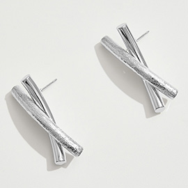 White Gold Dipped Crisscross Bar Earrings