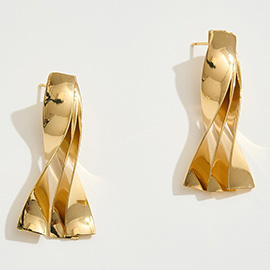 14K Gold Dipped Twisted Sculptural Bar Earrings