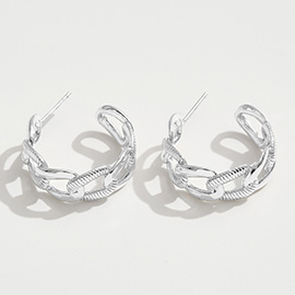 White Gold Dipped Chain Link Hoop Earrings