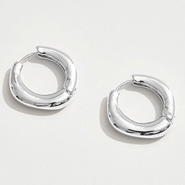 White Gold Dipped Thick Round Huggie Hoop Earrings