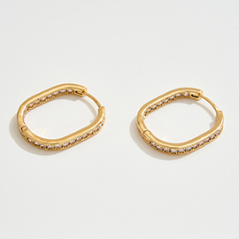 14K Gold Dipped CZ Stone Paved Square Huggie Hoop Earrings