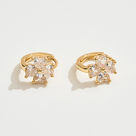 14K Gold Dipped CZ Floral Stone Mini Huggie Hoop Earrings