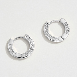 14K Gold Dipped CZ Stone Paved Huggie Hoop Earrings