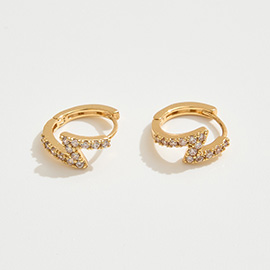 14K Gold Dipped CZ Stone Paved V Shaped Mini Huggie Hoop Earrings