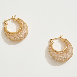14K Gold Dipped CZ Stone Inside Mesh Pin Catch Hoop Earrings