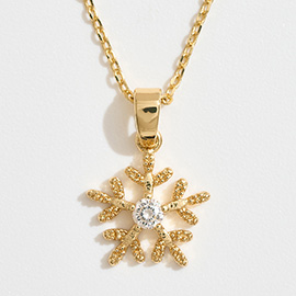 14K Gold Dipped CZ Stone Accent Snowflake Pendant Necklace