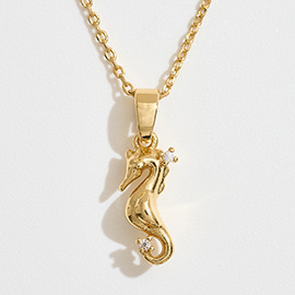 14K Gold Dipped CZ Stone Accent Seahorse Pendant Necklace