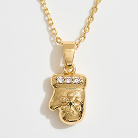 14K Gold Dipped CZ Stone Paved Holiday Mitten Pendant Necklace