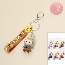 12PCS - Monster Bunny Cartoon Character Strap Keychains