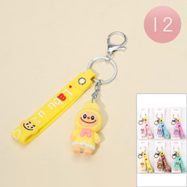 12PCS - Monster Bunny Cartoon Character Strap Keychains