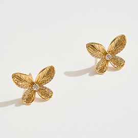 14K Gold Dipped CZ Stone Butterfly Stud Earrings