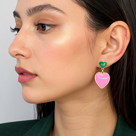 14K Gold Dipped Enamel Heart Dangle Earrings
